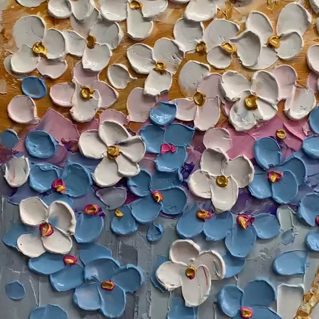 Modern Flower Tree Painting | Blue &amp; White Wall Art 