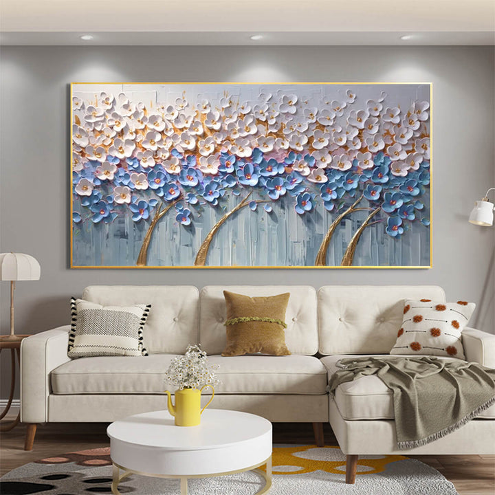 Modern Flower Tree Painting | Blue &amp; White Wall Art 