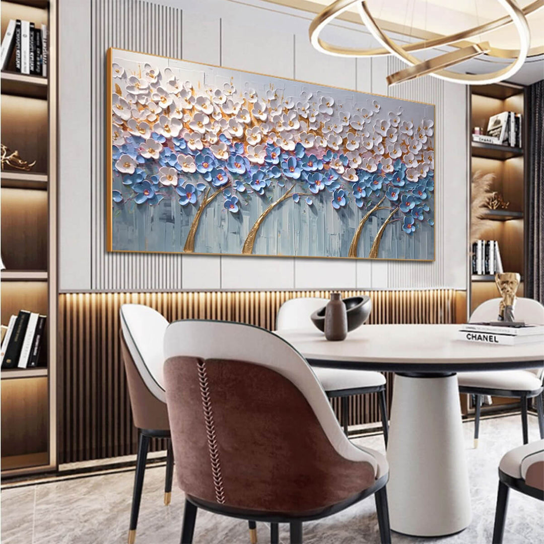Modern Flower Tree Painting | Blue &amp; White Wall Art 