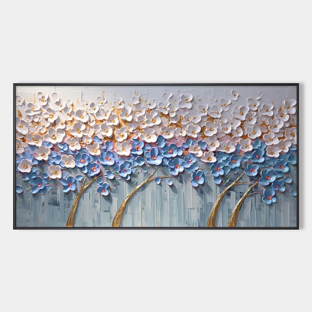 Modern Flower Tree Painting | Blue &amp; White Wall Art 