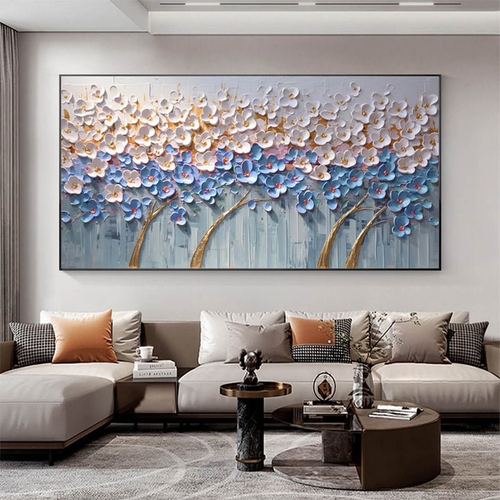 Modern Flower Tree Painting | Blue &amp; White Wall Art 