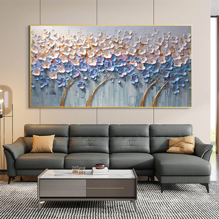 Modern Flower Tree Painting | Blue &amp; White Wall Art 