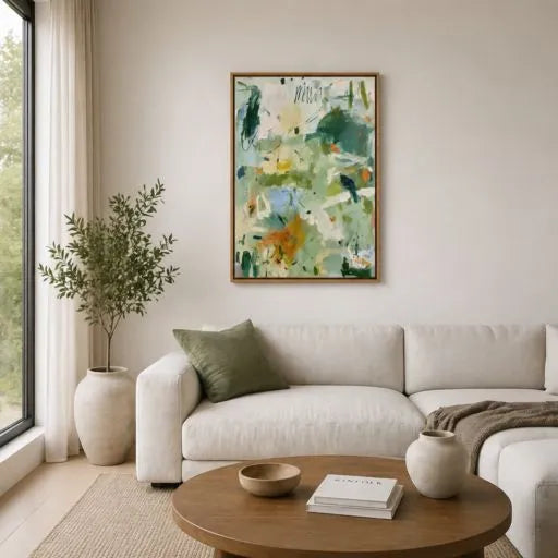 Abstract Botanical Green Expressionist Oil Painting HP