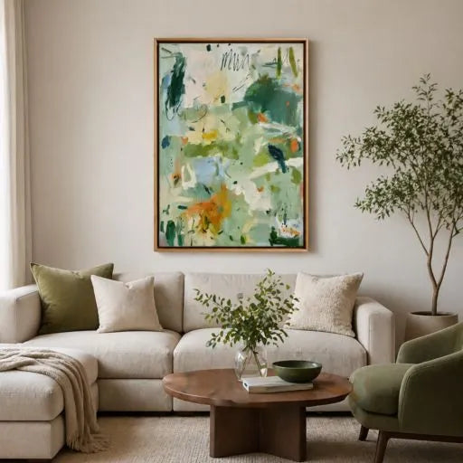 Abstract Botanical Green Expressionist Oil Painting HP