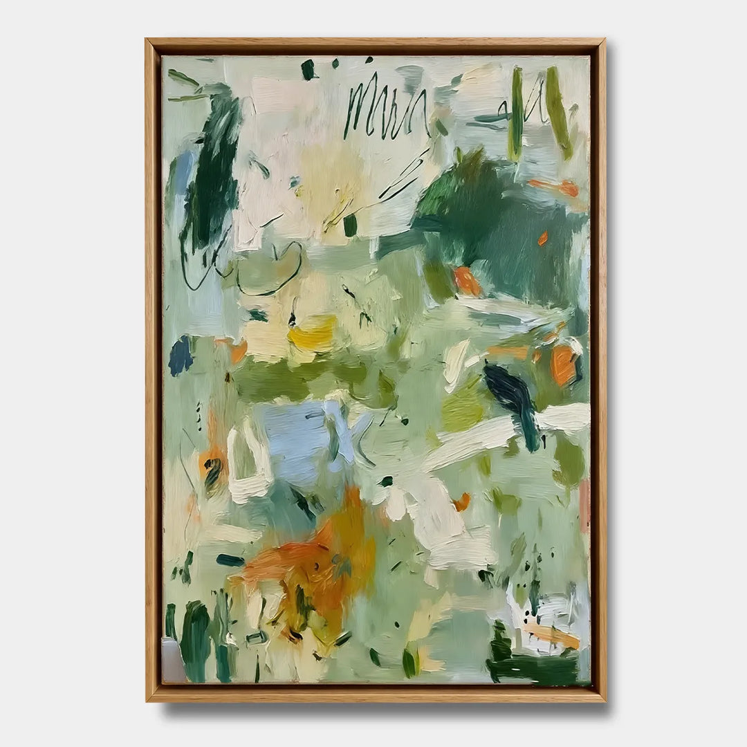 Abstract Botanical Green Expressionist Oil Painting HP