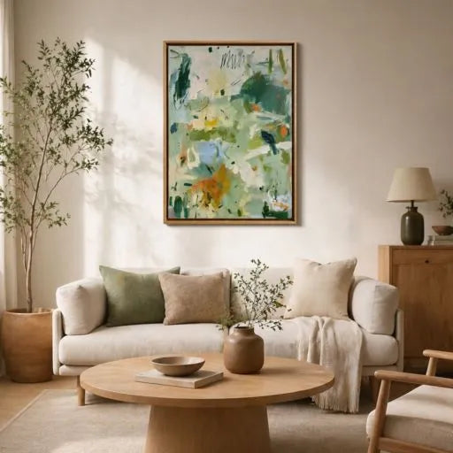 Abstract Botanical Green Expressionist Oil Painting HP