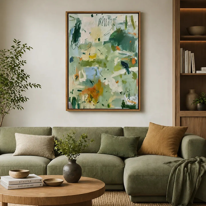 Abstract Botanical Green Expressionist Oil Painting HP