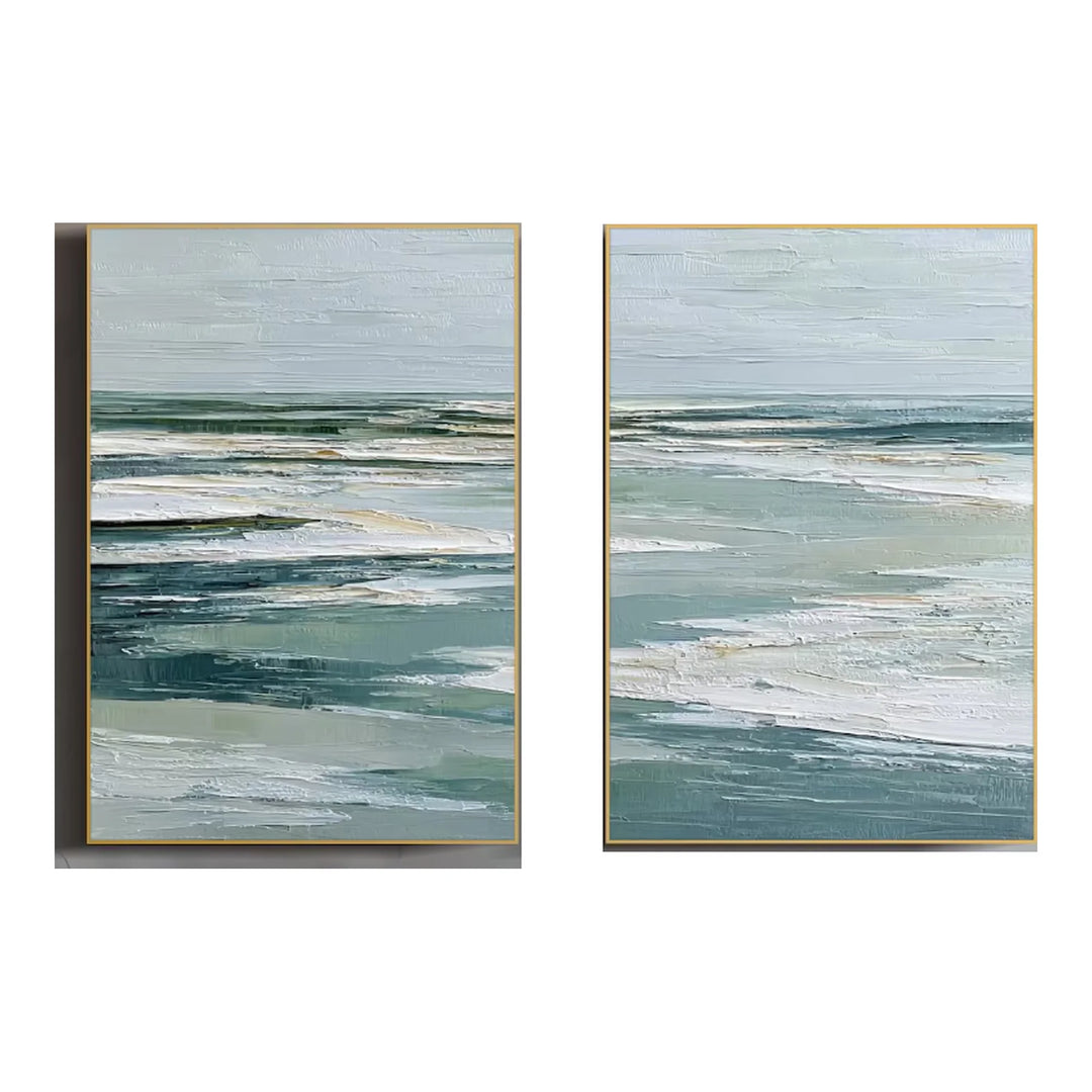 Abstract Coastal Diptych Canvas Print in Sage Blue TA
