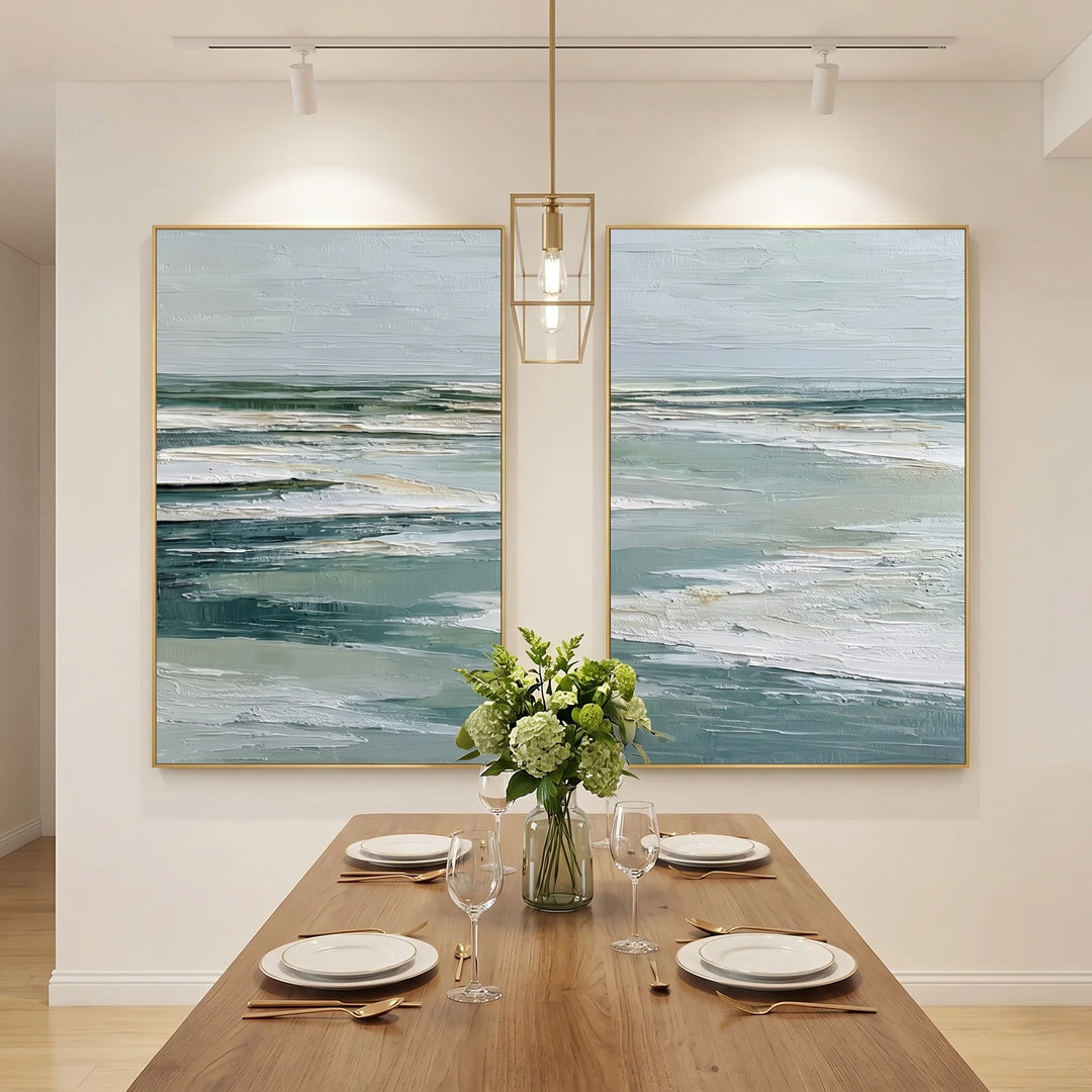 Abstract Coastal Diptych Canvas Print in Sage Blue TA