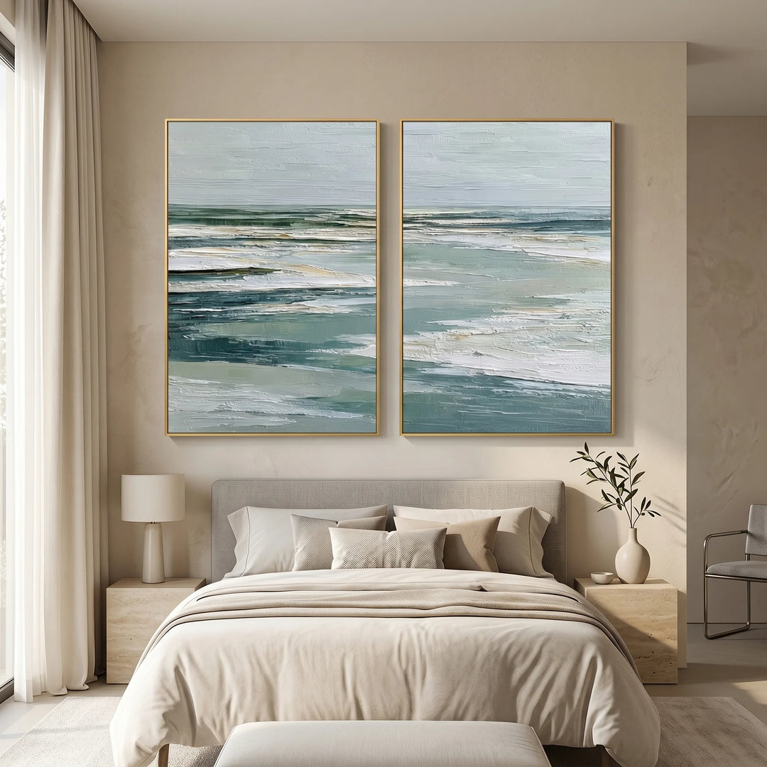 Abstract Coastal Diptych Canvas Print in Sage Blue TA