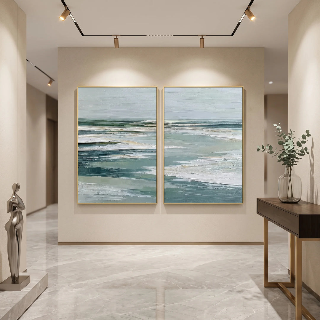 Abstract Coastal Diptych Canvas Print in Sage Blue TA
