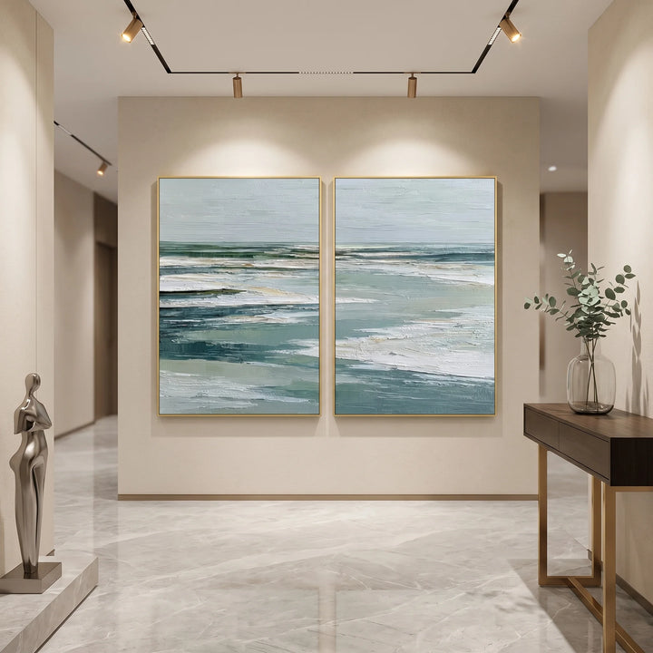 Abstract Coastal Diptych Canvas Print in Sage Blue TA