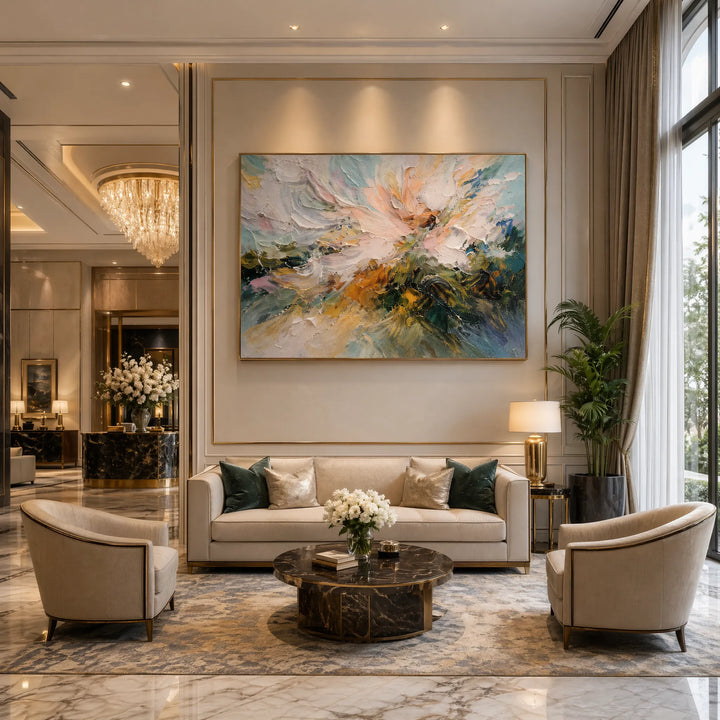 Abstract Floral Impasto Oil Painting Horizontal Wall Art HP