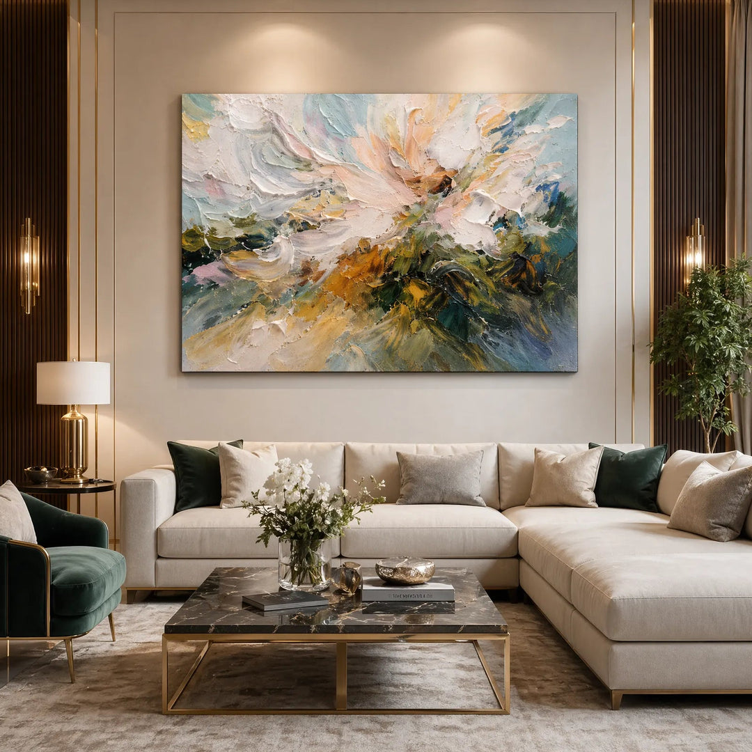 Abstract Floral Impasto Oil Painting Horizontal Wall Art HP