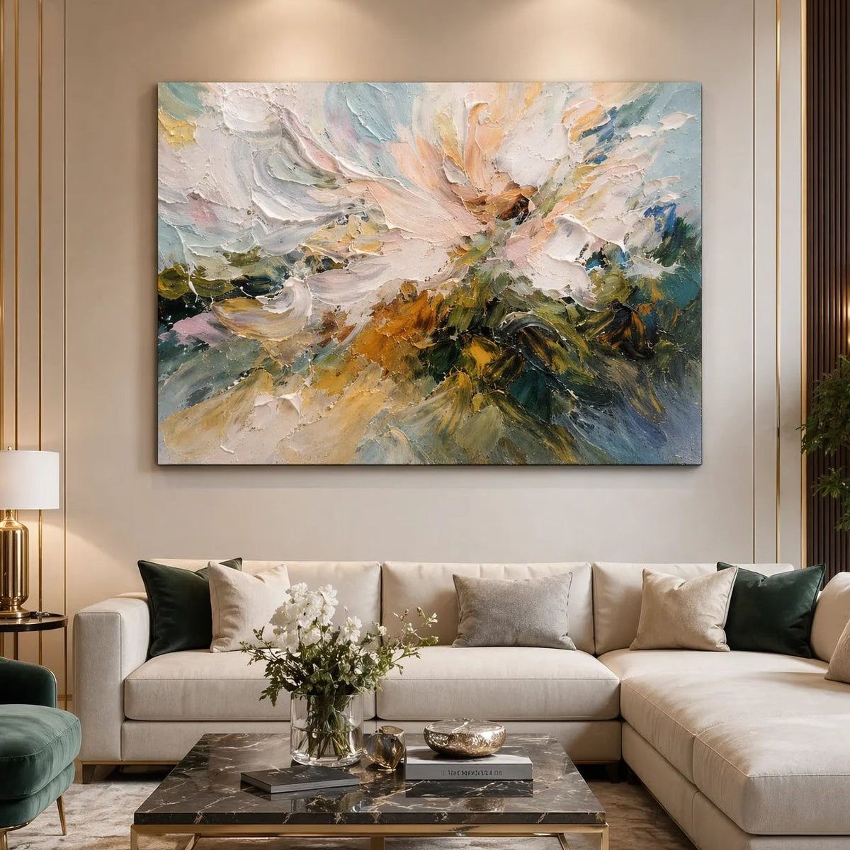 Abstract Floral Impasto Oil Painting Horizontal Wall Art HP#2803 — Existing room preview room preview