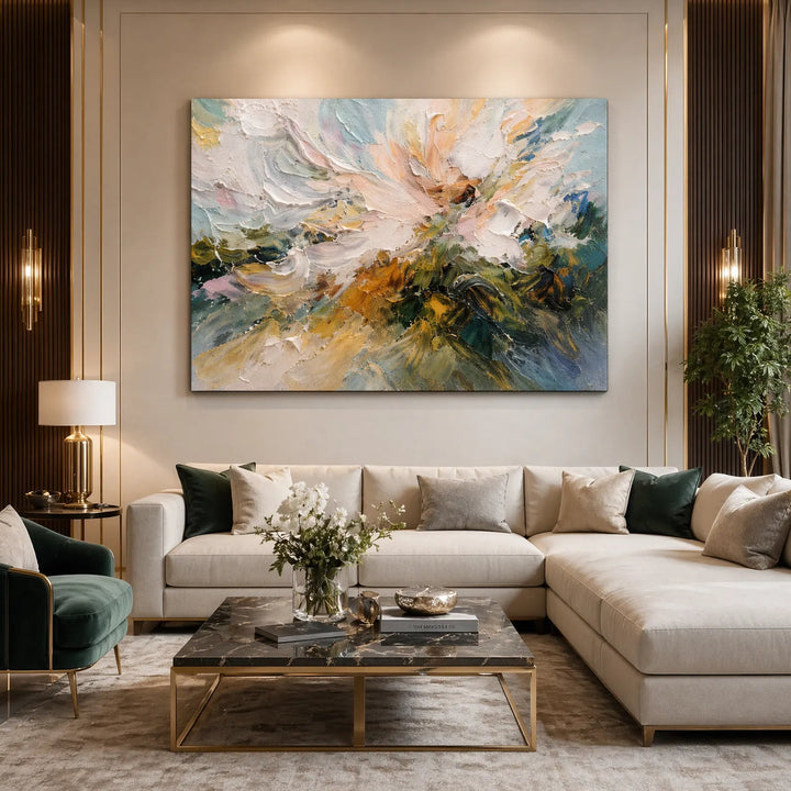 Abstract Floral Impasto Oil Painting Horizontal Wall Art HP