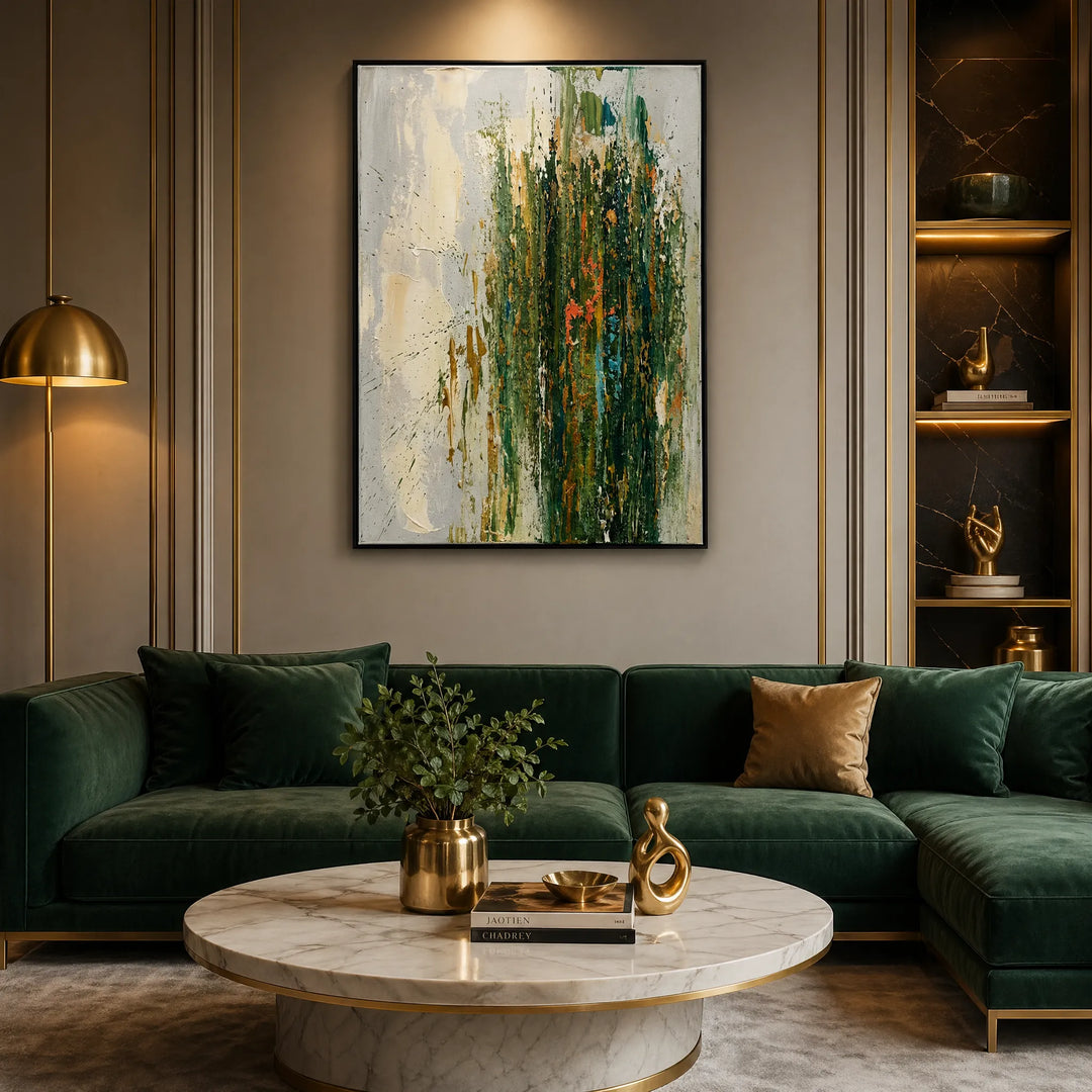 Abstract Forest Textured Vertical Oil Painting HP