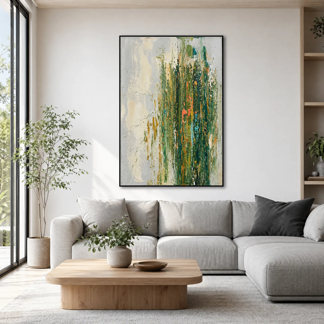 Abstract Forest Textured Vertical Oil Painting HP