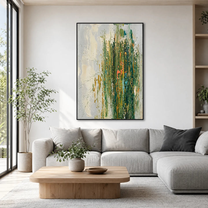 Abstract Forest Textured Vertical Oil Painting HP