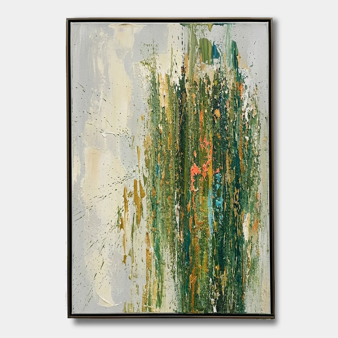 Abstract Forest Textured Vertical Oil Painting HP