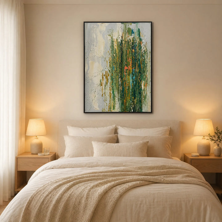 Abstract Forest Textured Vertical Oil Painting HP
