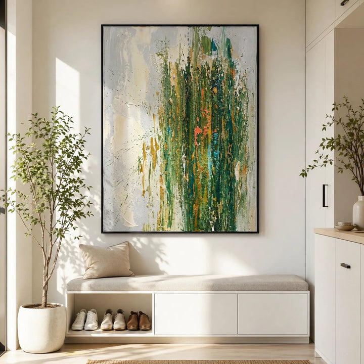 Abstract Forest Textured Vertical Oil Painting HP
