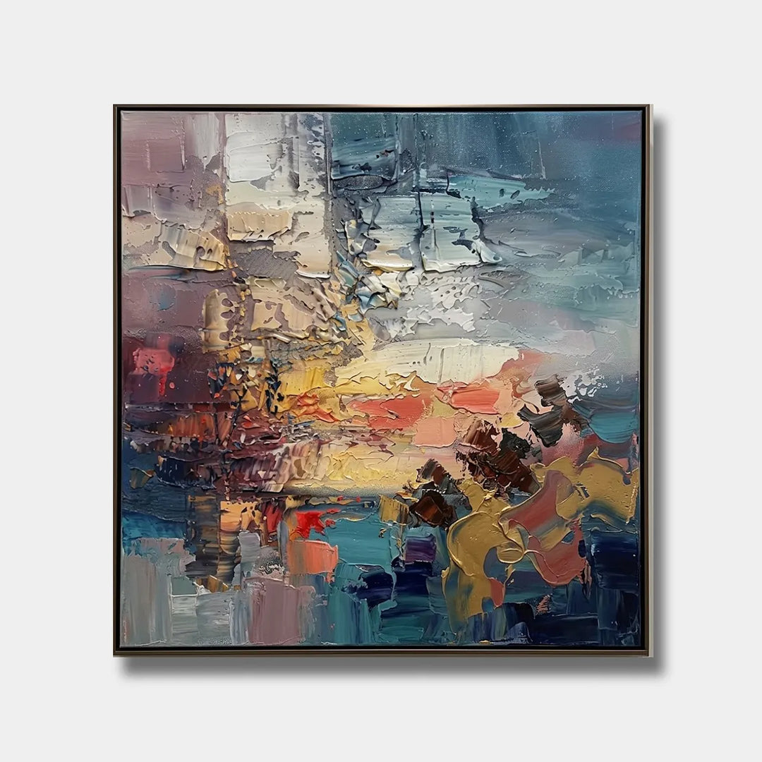 Abstract Sunset Colorful Palette Knife Oil Painting HP