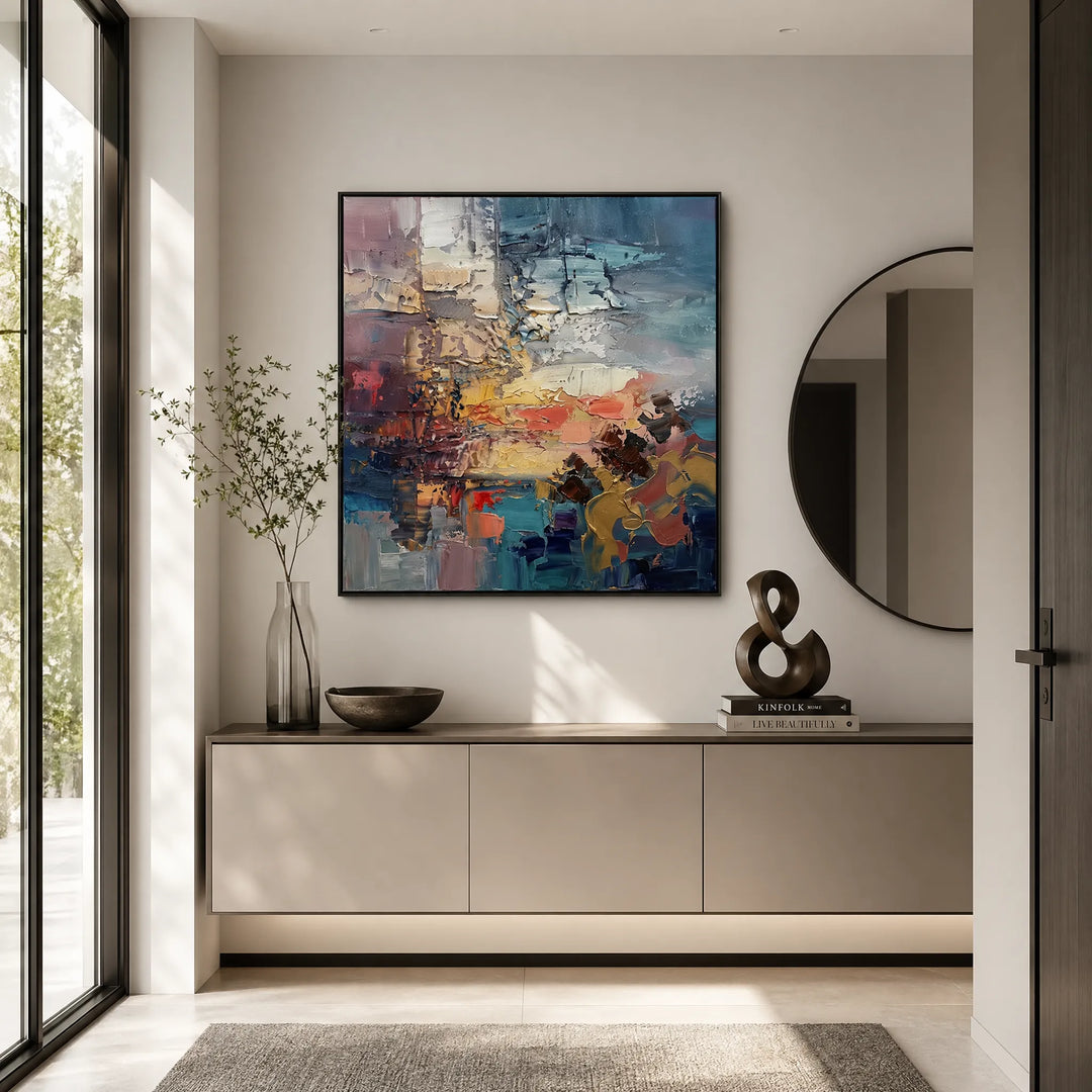 Abstract Sunset Colorful Palette Knife Oil Painting HP