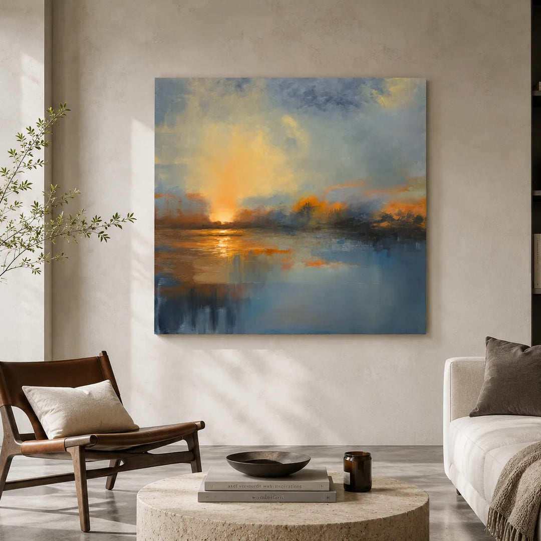 Modern Abstract Sunset Landscape Oil Painting HP