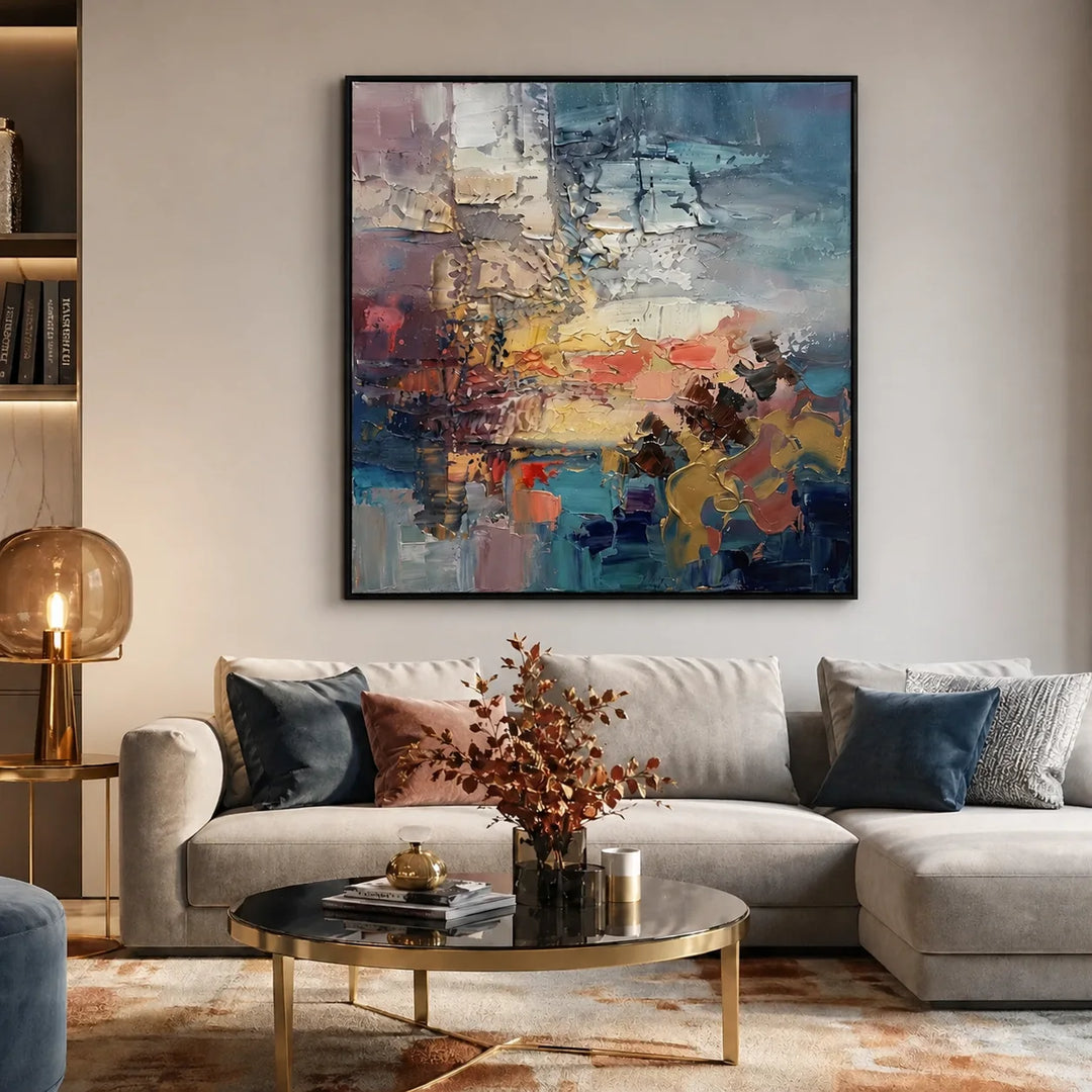 Abstract Sunset Colorful Palette Knife Oil Painting HP