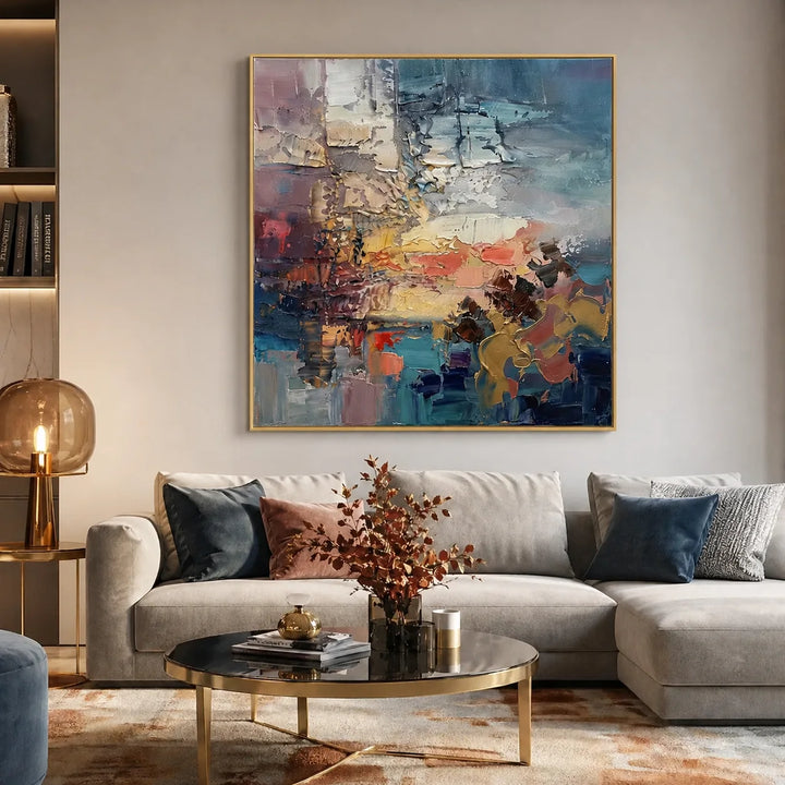 Abstract Sunset Colorful Palette Knife Oil Painting HP