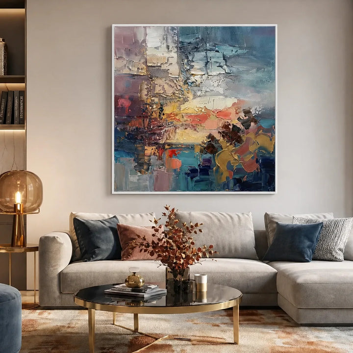 Abstract Sunset Colorful Palette Knife Oil Painting HP