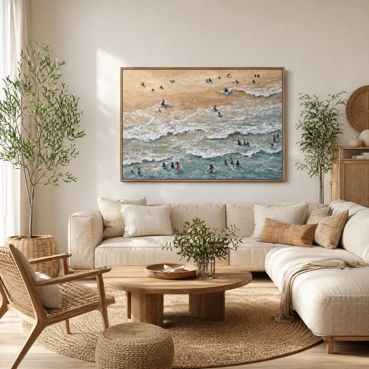 Aerial Beach Oil Painting Textured Ocean Wall Art HP