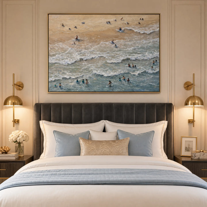 Aerial Beach Oil Painting Textured Ocean Wall Art HP