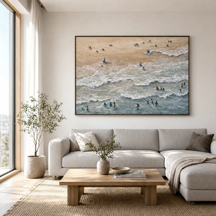 Aerial Beach Oil Painting Textured Ocean Wall Art HP