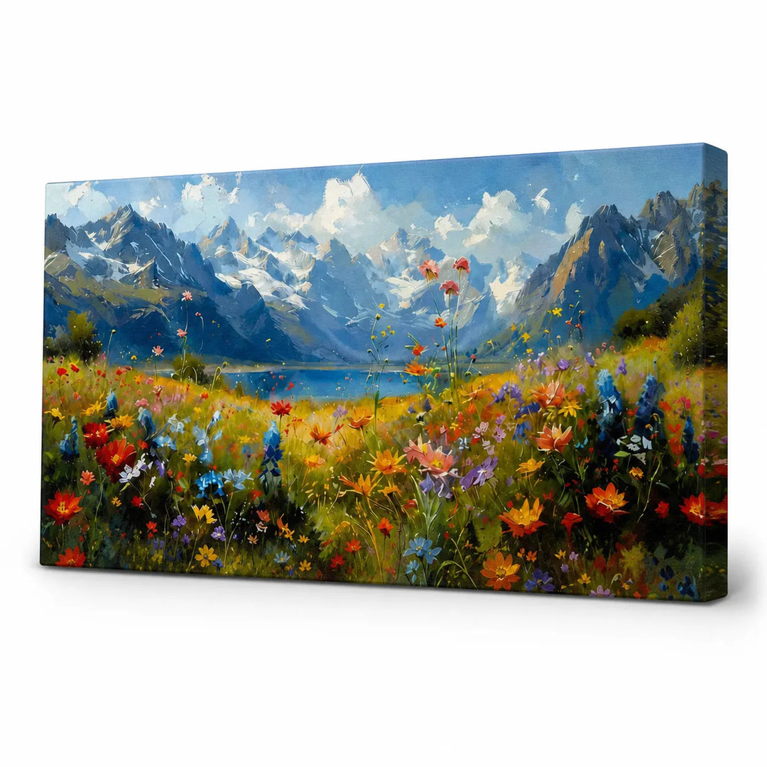Hand Painted Alpine Meadow Oil Painting for Dining Room AA