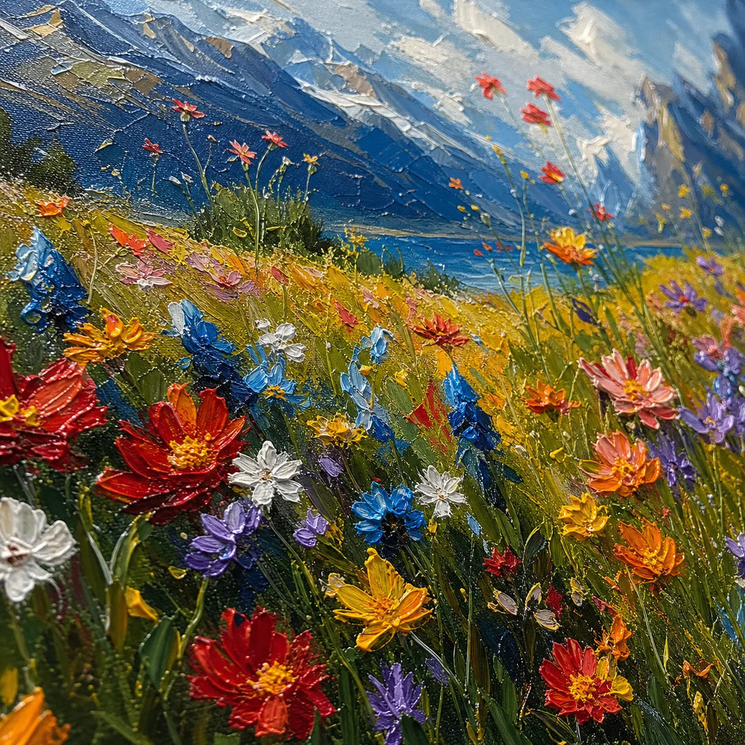 Hand Painted Alpine Meadow Oil Painting for Dining Room AA