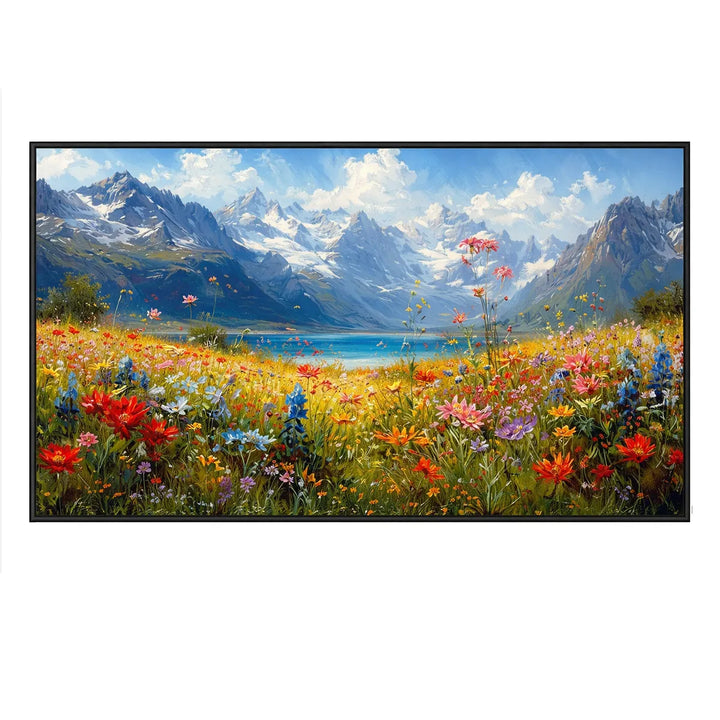 Hand Painted Alpine Meadow Oil Painting for Dining Room AA