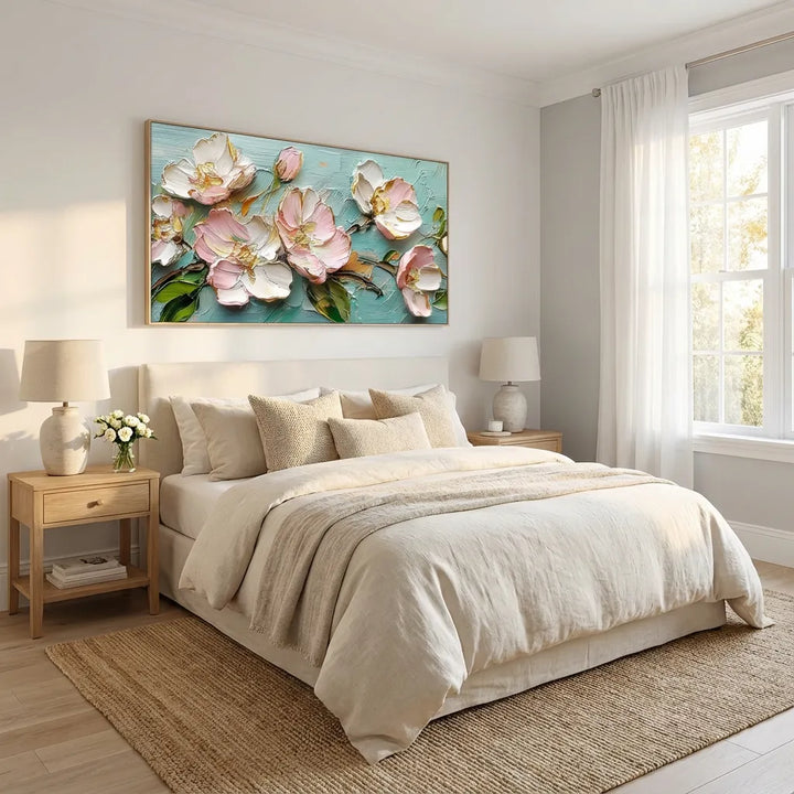 Aqua Blush Peony Relief Painting AA
