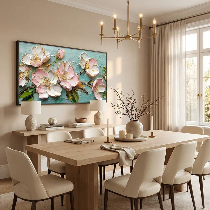 Aqua Blush Peony Relief Painting AA