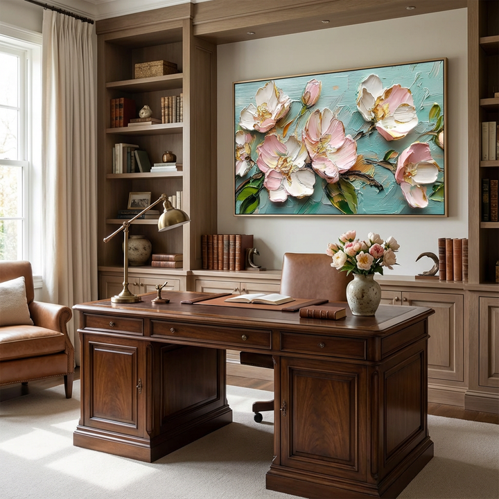 Aqua Blush Peony Relief Painting AA#2327