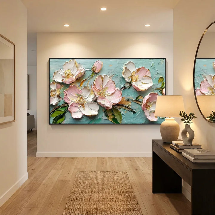 Aqua Blush Peony Relief Painting AA
