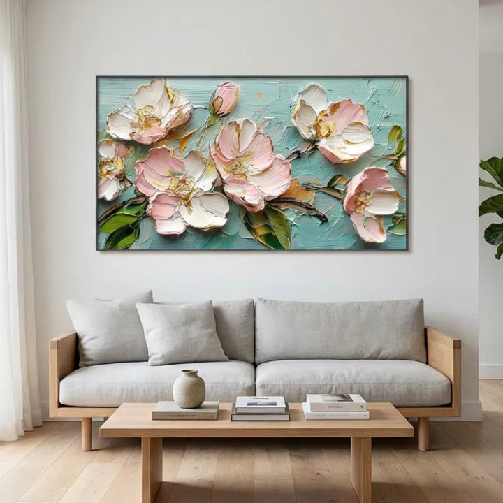 Aqua Blush Peony Relief Painting AA