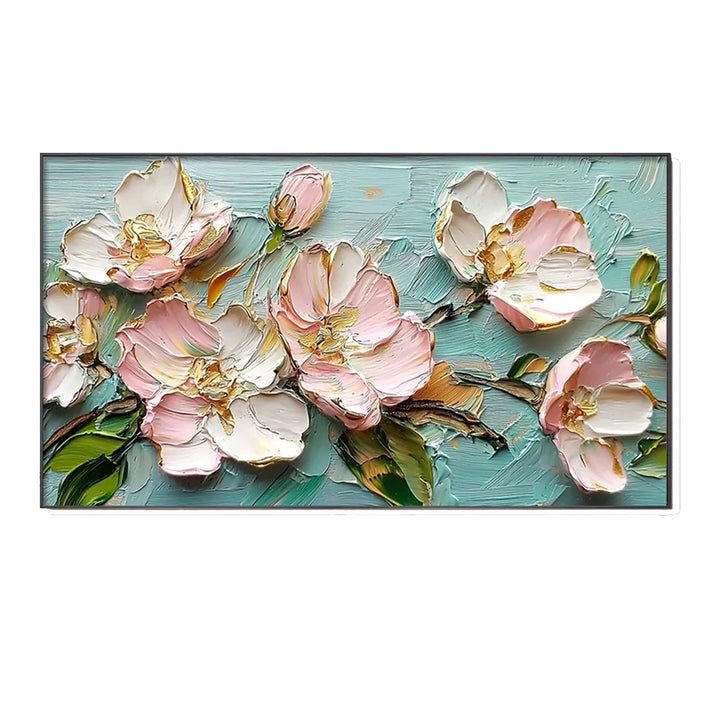Aqua Blush Peony Relief Painting AA