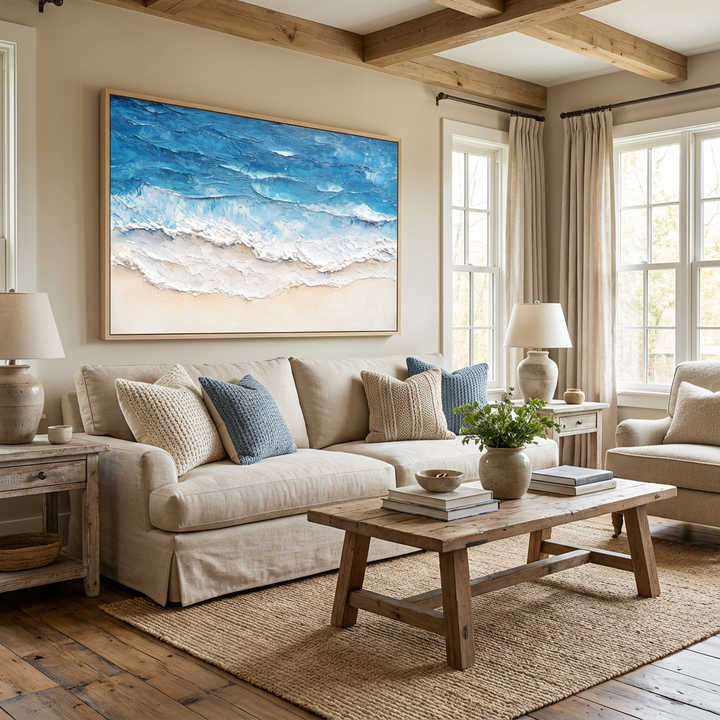 Azure Shoreline Textured Abstract Painting SP#2105