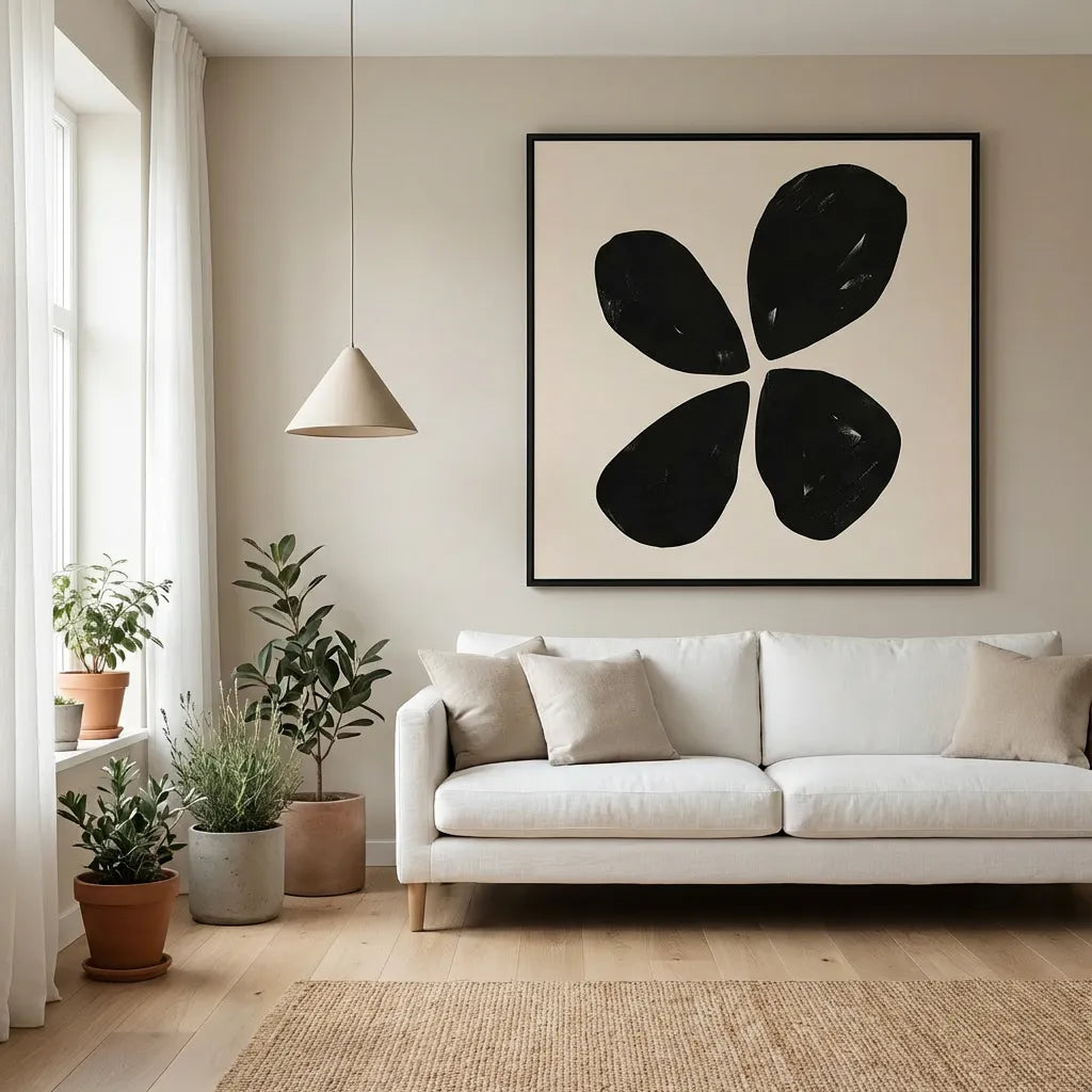 Black Minimalist Floral Painting TA