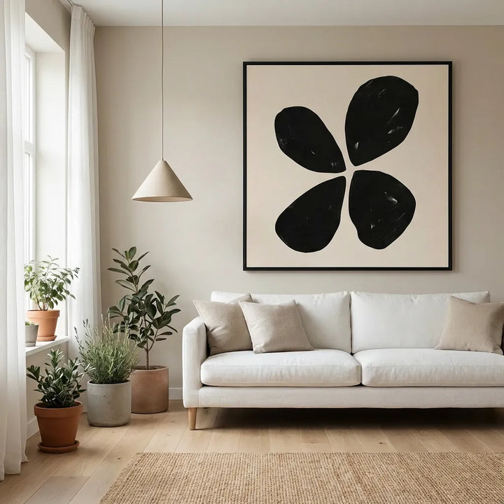 Black Minimalist Floral Painting TA