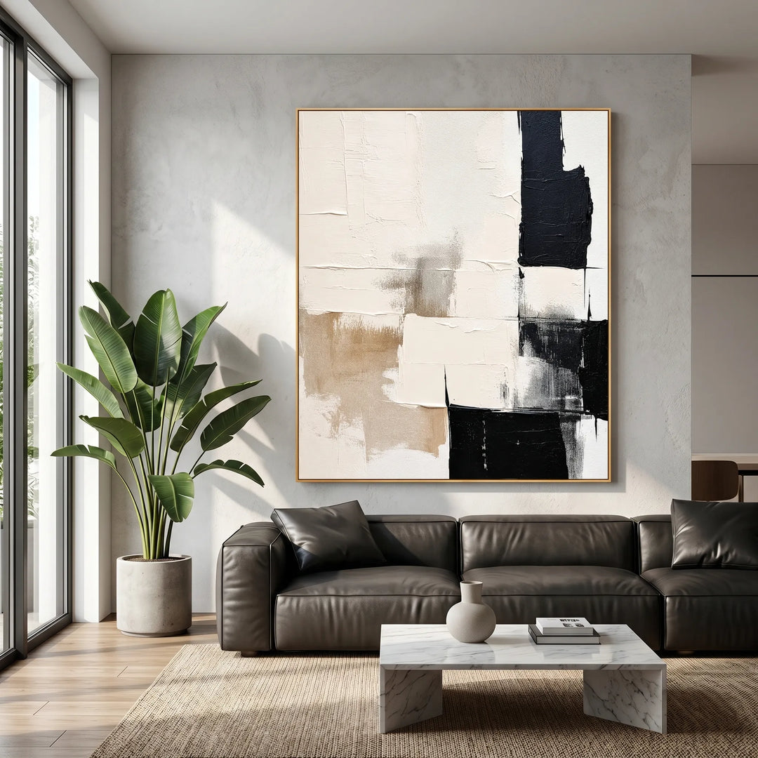 Black White Abstract Original Oil Painting Wall Art AA