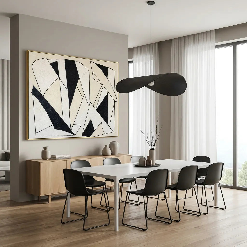 Black &amp; White Abstract Line Painting TA