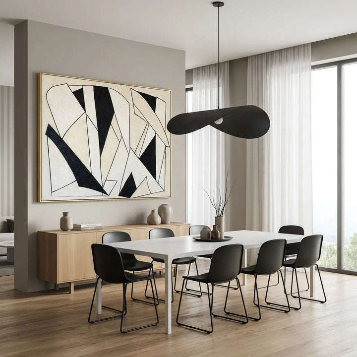 Black &amp; White Abstract Line Painting TA